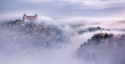 Toledo city foggy morning